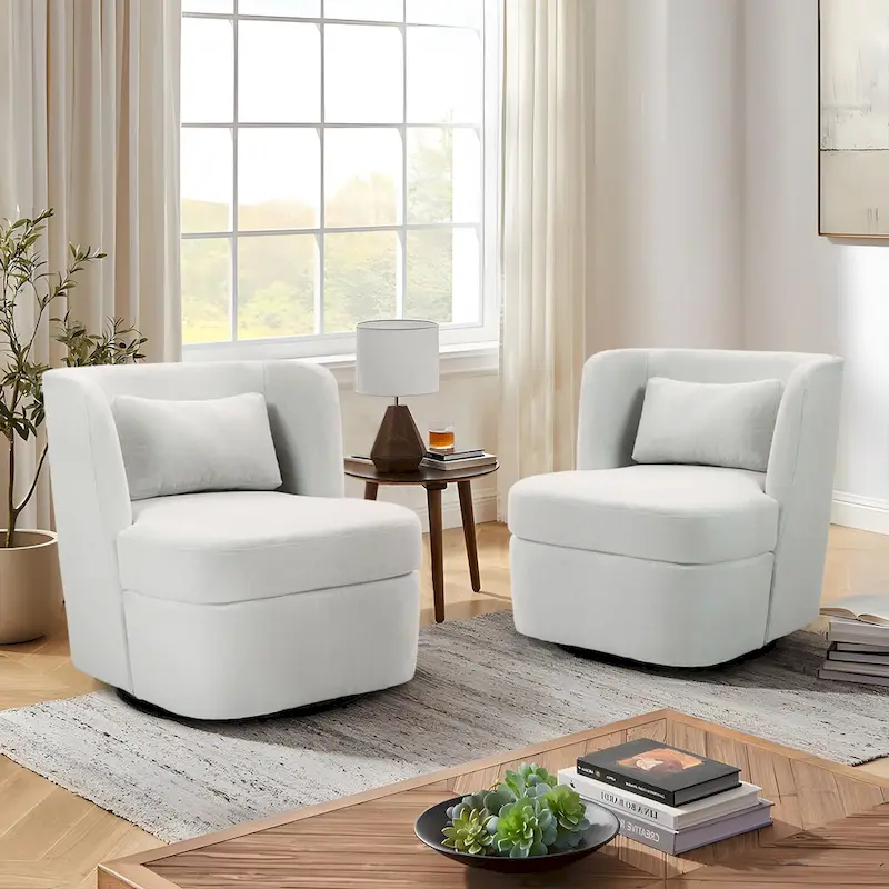 Swivel Accent chairs With Boucle Linen Fabric Set of 2