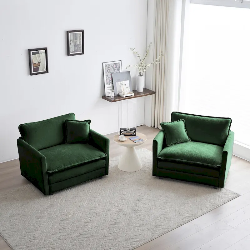 3 Piece Chenille Sofa Set with Arm Pillows and Toss Pillows, Include 2- Piece Armchairs and One 2-seat Sofa