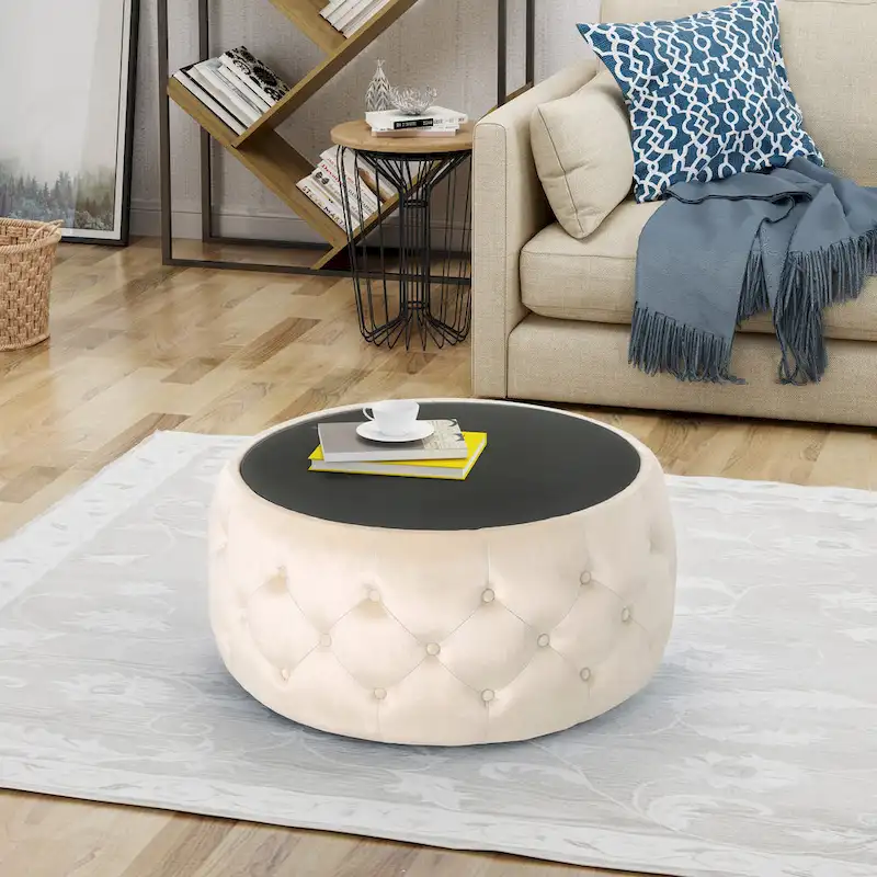 Chana Glam Velvet and Tempered Glass Coffee Table Ottoman by Christopher Knight Home
