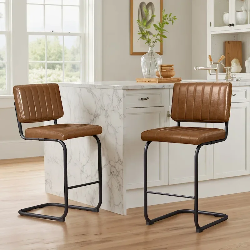 Art Leon Rustic Upholstered Counter Height Bar Stools (Set of 2)