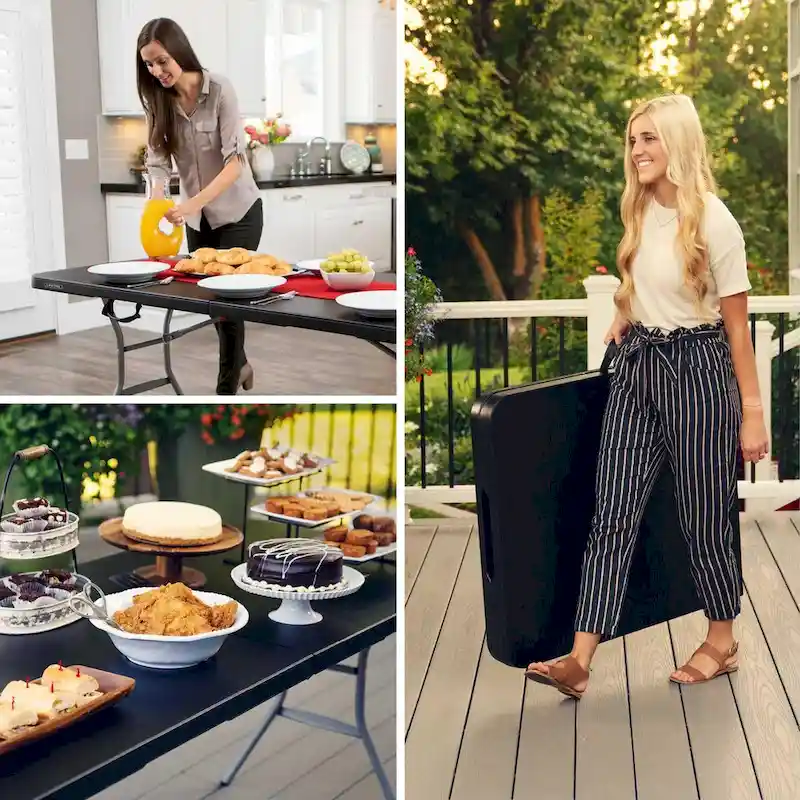 6-Foot Fold-In-Half Table, Black (Light Commercial)