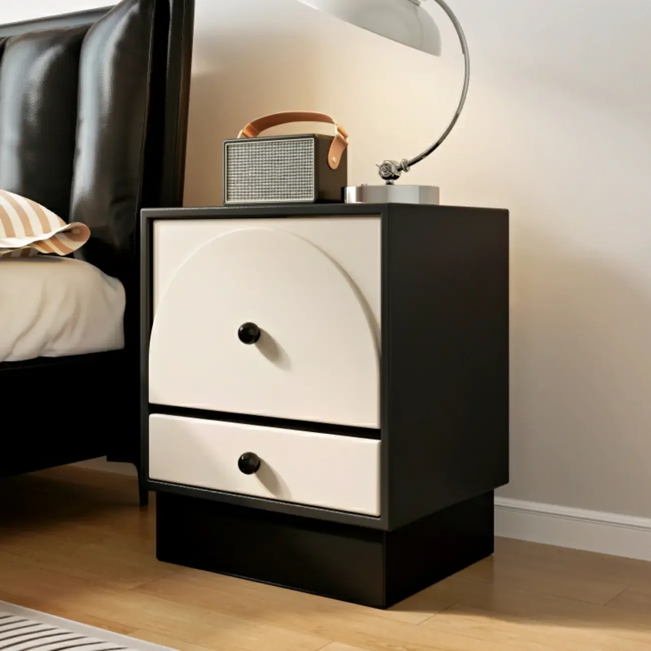 2 Drawers Modern Wood Off-White Nightstand