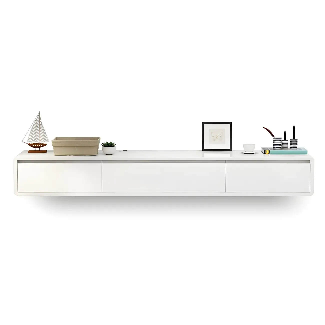 Scandinavian Wood Floating TV Stand with Cabinet