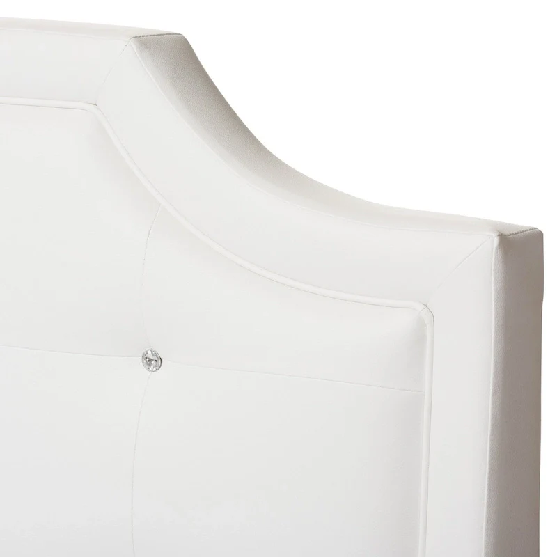 French River White Modern Bed with Upholstered Headboard