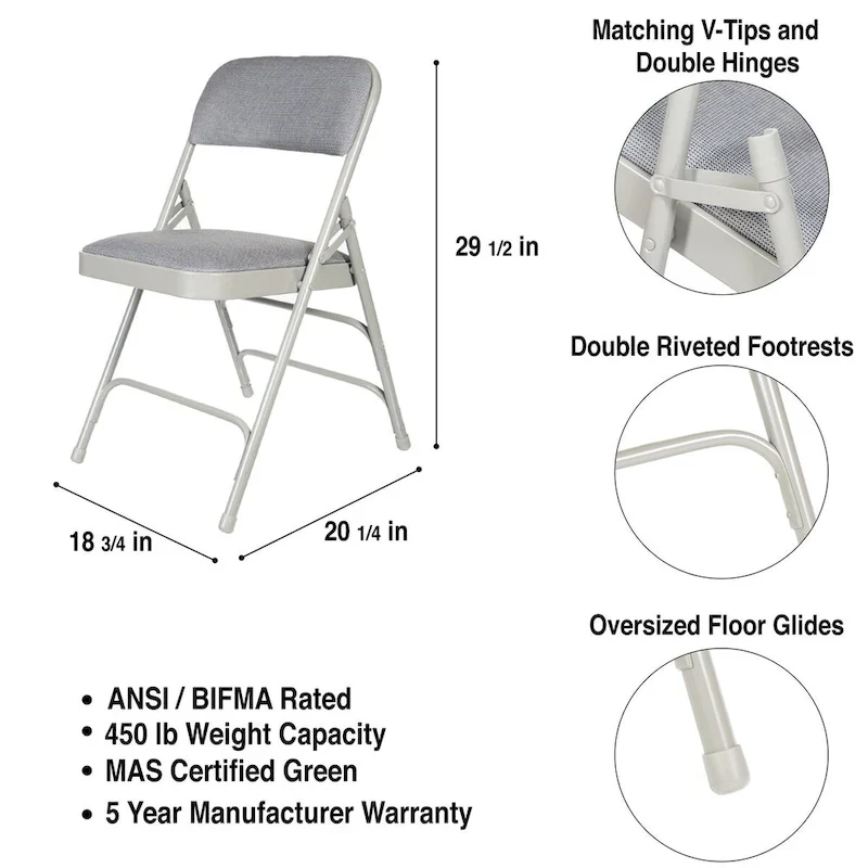 Hampden Furnishings Bernadine Collection Fabric Triple Brace Folding Chair, Pack of 4