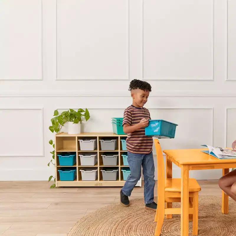 ECR4Kids 12 Cubby Mobile Tray Cabinet and 15 Scoop Front Bins, 3x4, Kids Furniture