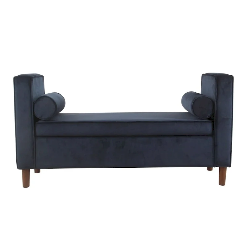 Hamn Velvet Storage Bench - Dark Navy