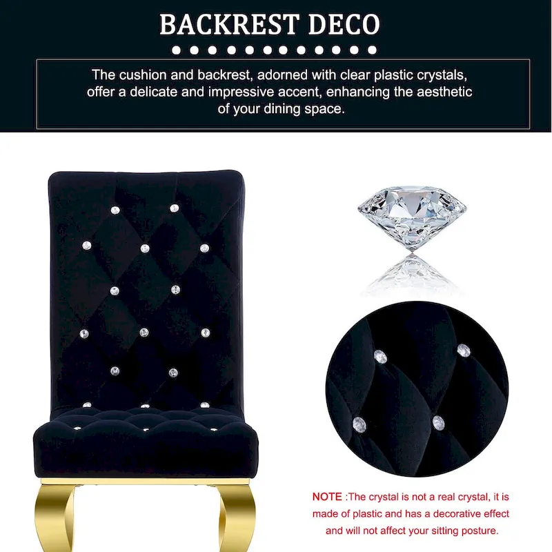 Black Buttons Tufted Dining Chairs with Gold Legs