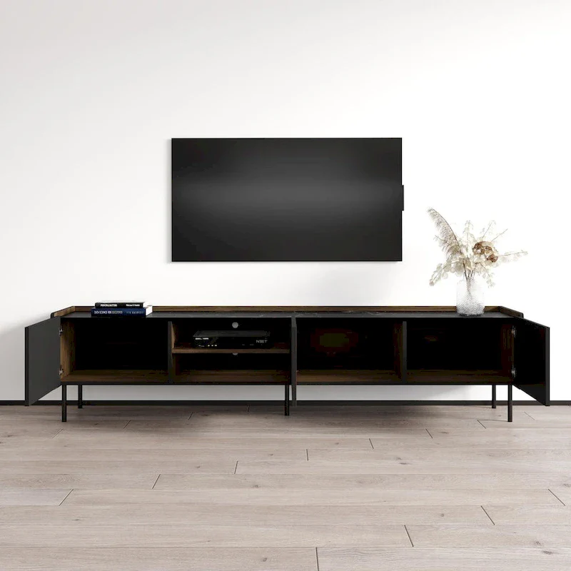 Walnut/Black Modern TV Stand - Up to 85