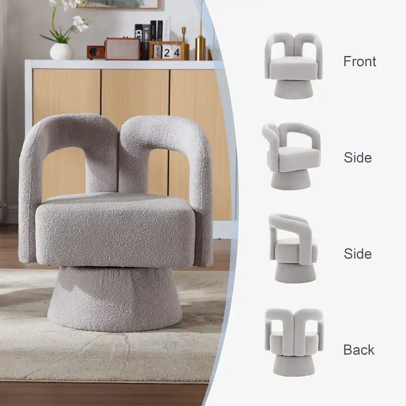 Boucle Upholstered 360° Swivel Barrel Accent Chair, Hardwood Frame, 15-Min Assembly, 6 Colors