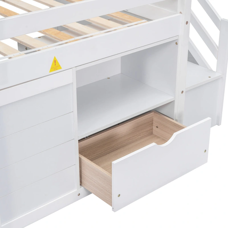 Solid Wood Low Loft Bed With Drawer and Stair,Twin Szie