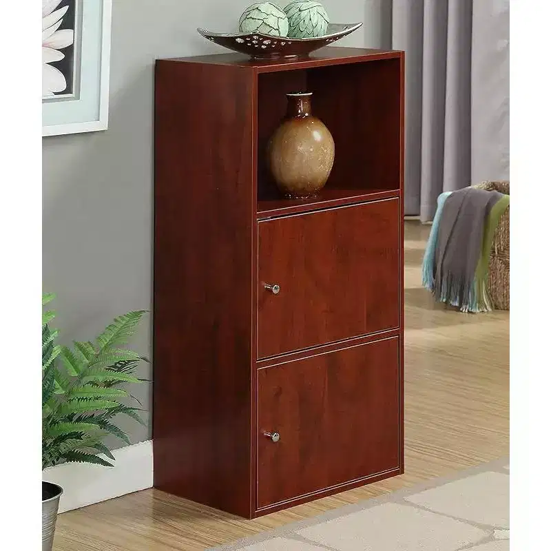 HomeStock 48 in H and 24 in.W Cherry Wood Utility Storage Cabinets with 2 -Doors and 2 Shelves