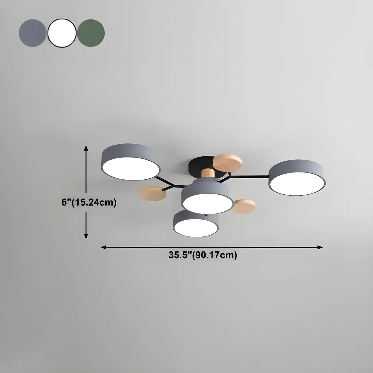 Large Gray Round Metal Semi-Flush Ceiling Light, 7-Light