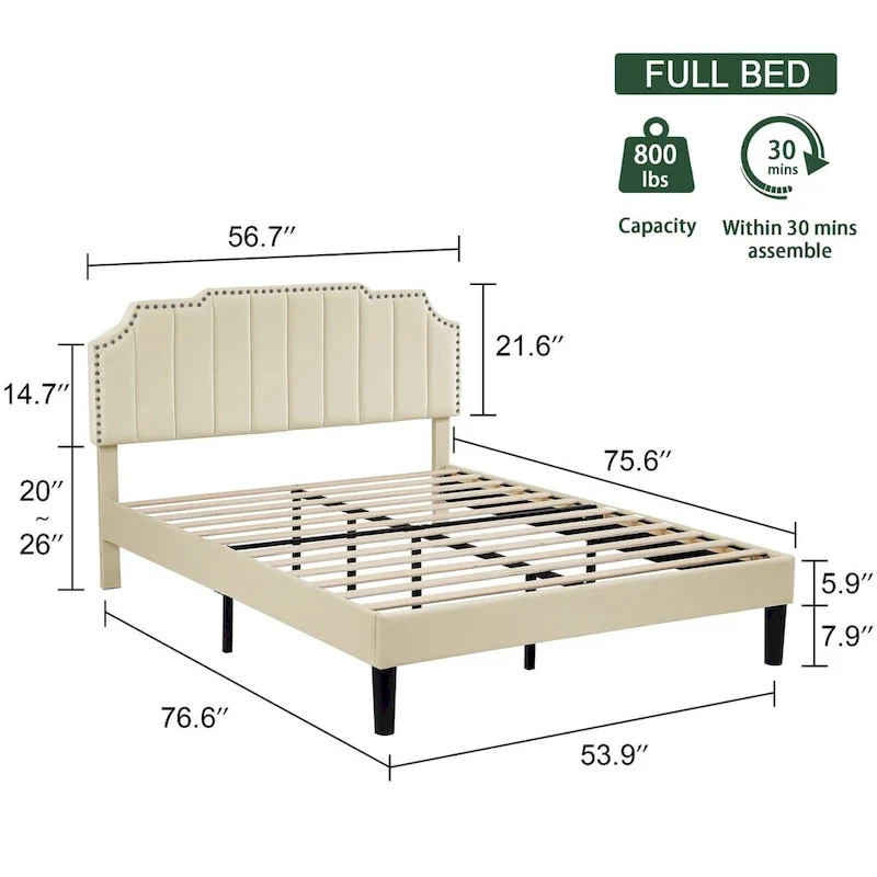 Bedroom Sets, 15 Style Options, 3-pieces Bedroom Set with Height Adjustable Upholstered Bed and Nightstands Set of 2-VECELO