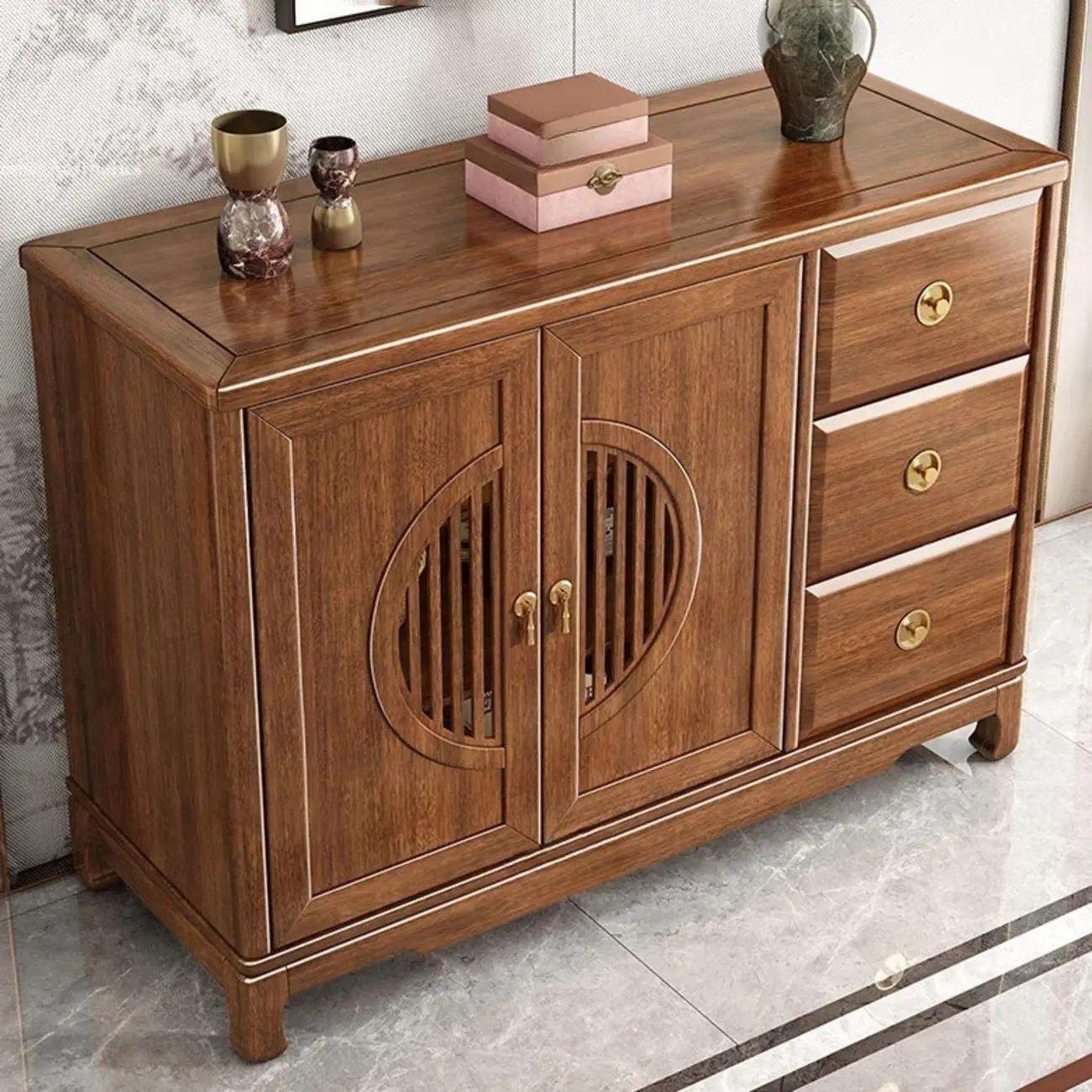 Traditional Wooden Sideboard with Cabinet & Drawer in Walnut