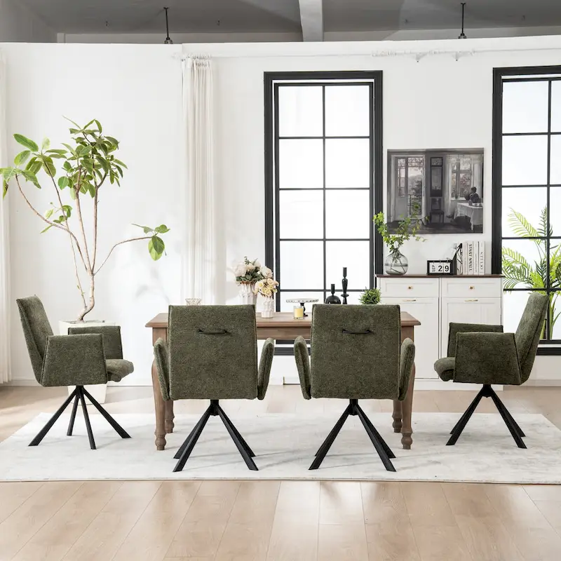 Modern Upholstered Dining Chairs with Swivel Metal Legs