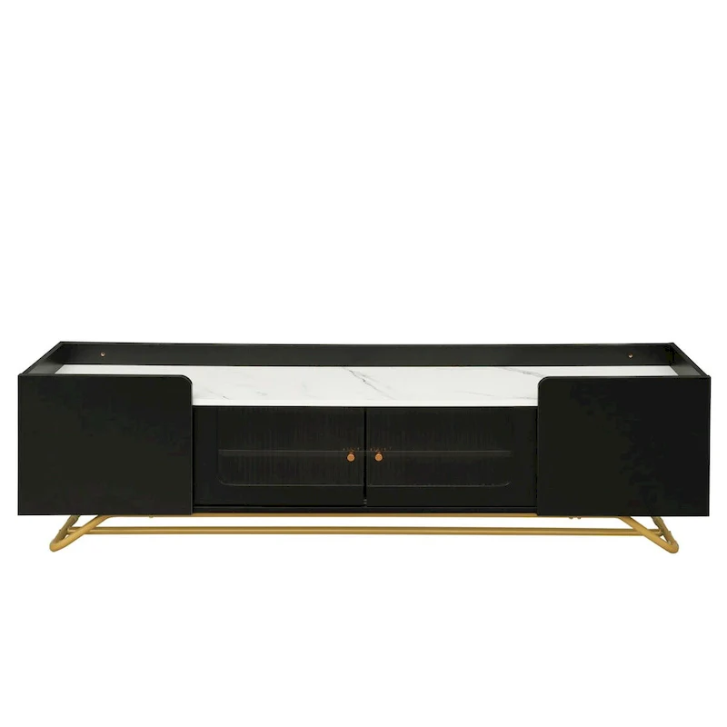 TV Stand with Fluted Glass Doors - Entertainment Center for TVs Up to 70 Inches