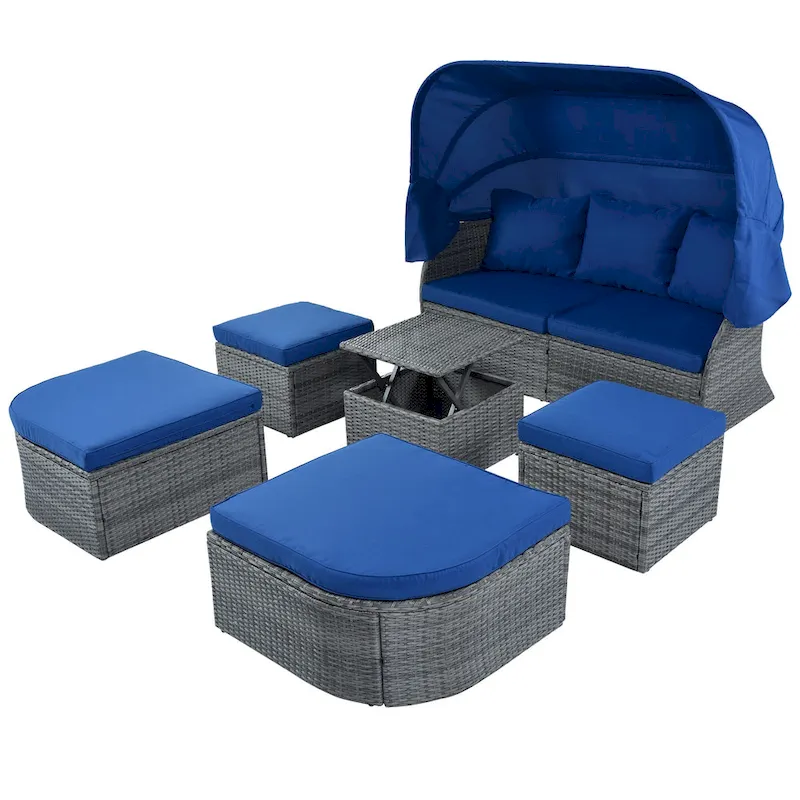 Modular Daybed Sunbed Patio Canopy Bed Wicker Conversation Set