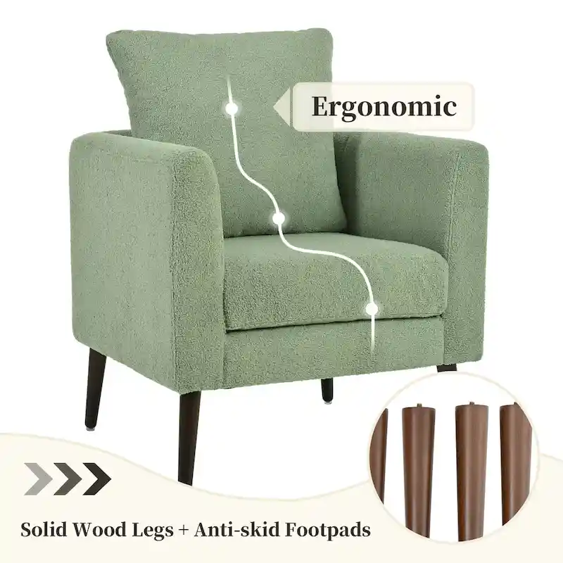 Modern 26.77 Upholstered Arm Chair with Solid Wood Legs and Waist Pillow