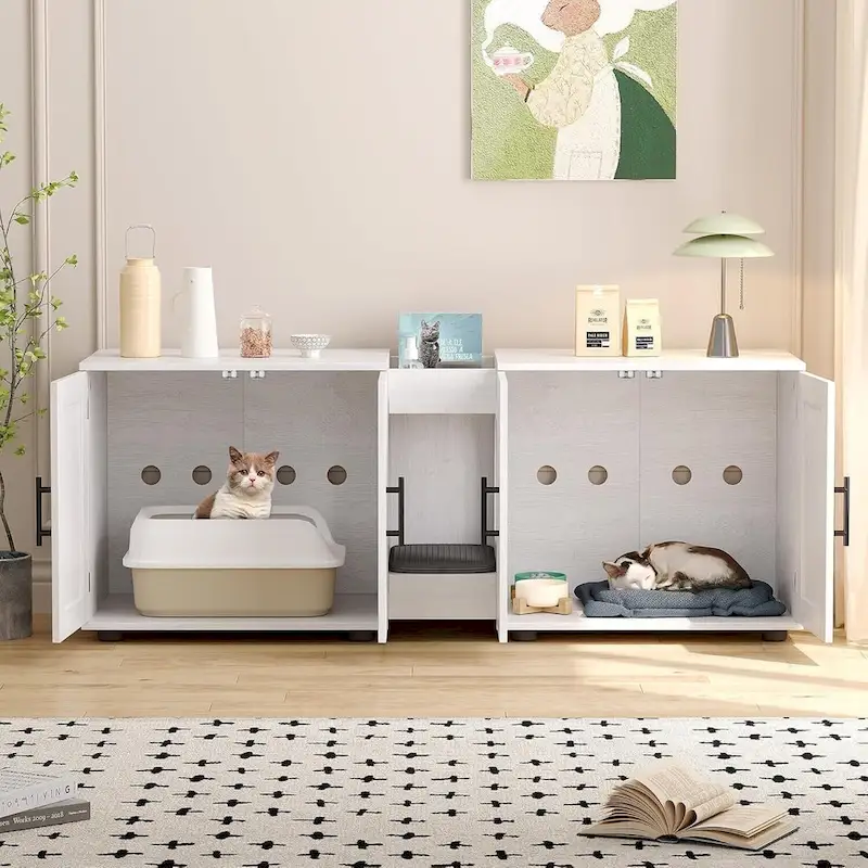Intimate Double-Room Cat Litter Cabinet Furniture