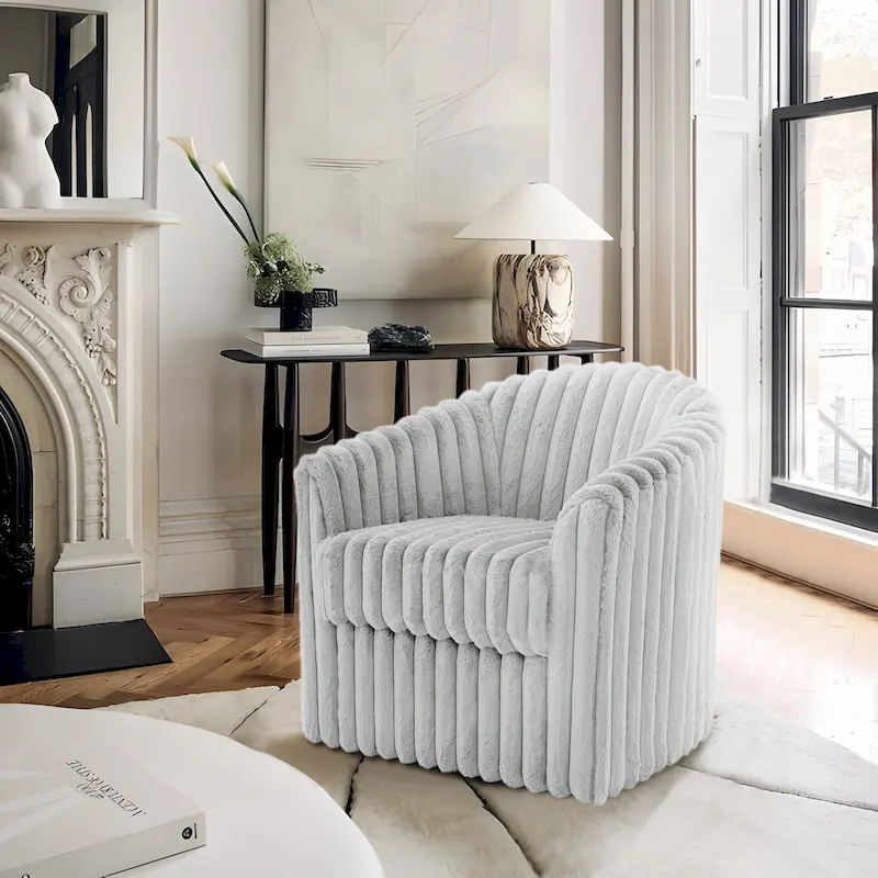 30.7W Faux Fur Upholstered Accent Chair Swivel Barrel Chair