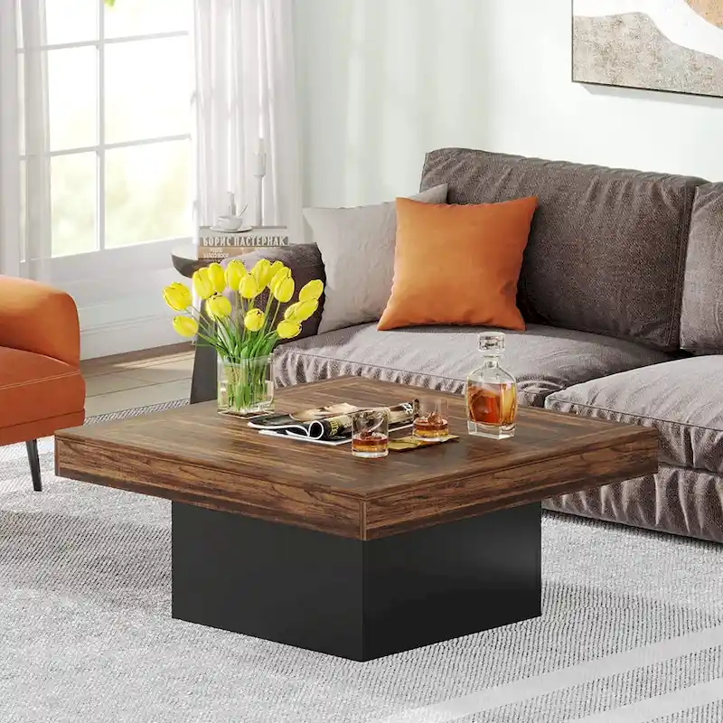 Square Coffee Table with LED Edge Lighting and Open Shelf