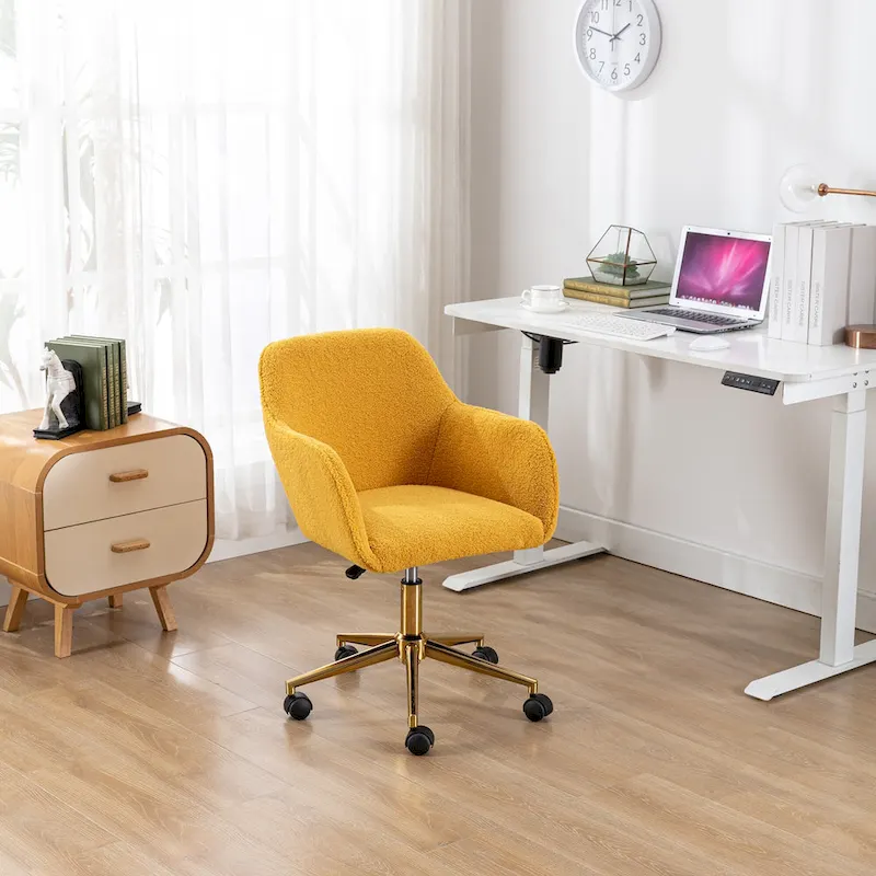 Modern Home Office Chair with Gold Metal Legs and Universal Wheels