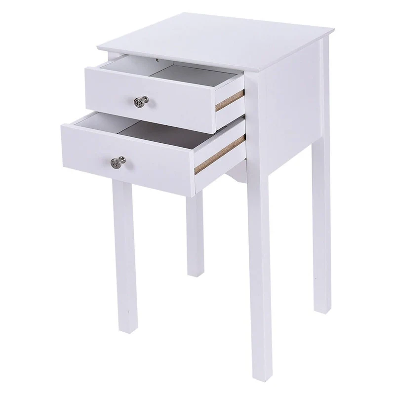 Side Table End Accent Table with 2 Drawers-White - 16.0 x 13.0 x 30.0 (L x W x H)