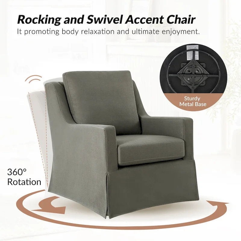 Stan Farmhouse Slipcover Rocking Swivel Chair by HULALA HOME
