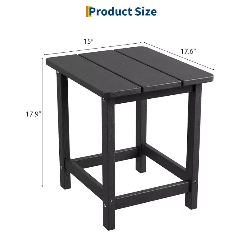 Square HDPE Outdoor Side Table - Durable Adirondack Style Patio Side Table for Beach, Porch - Weather-Resistant and Easy to Assemble