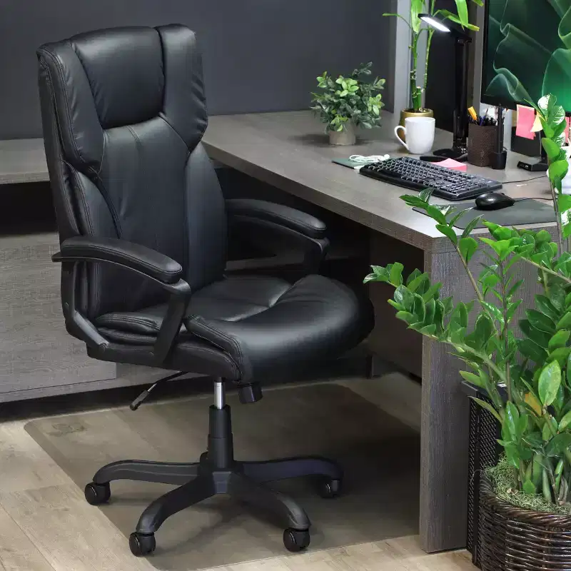 High Back Faux Leather Office Chair with Adjustable Height, Black, 1-Person