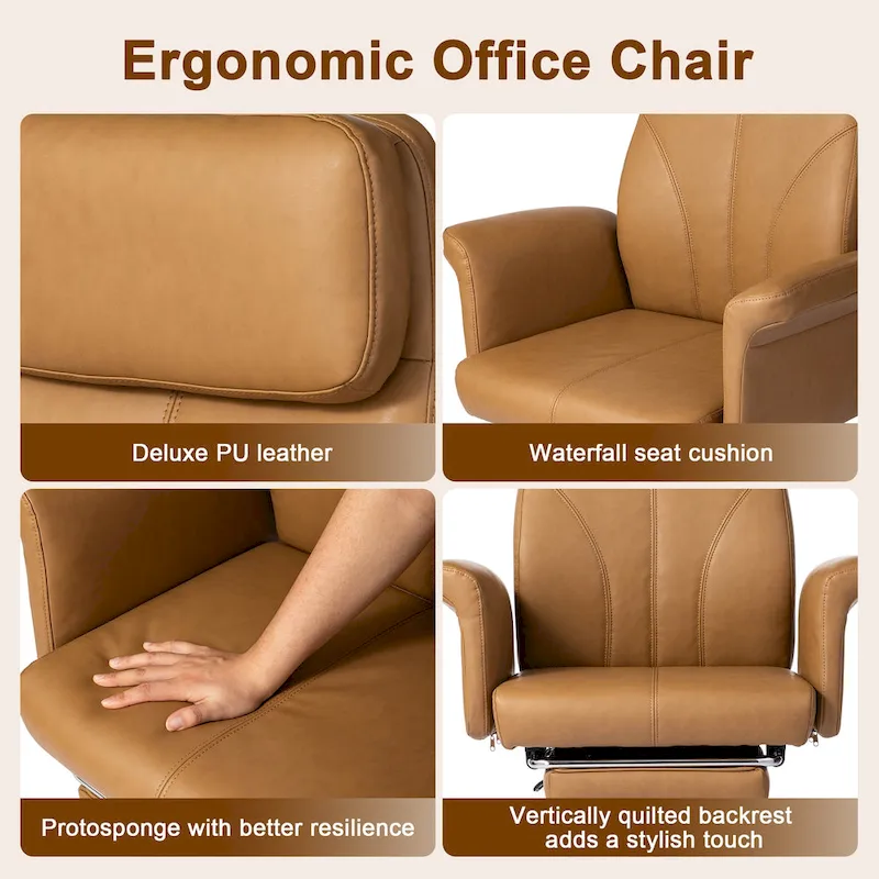 Glitzhome 49H Modern Adjustable Swivel High Back Ergonomic Office Chair with Armrest and Extendable Footrest