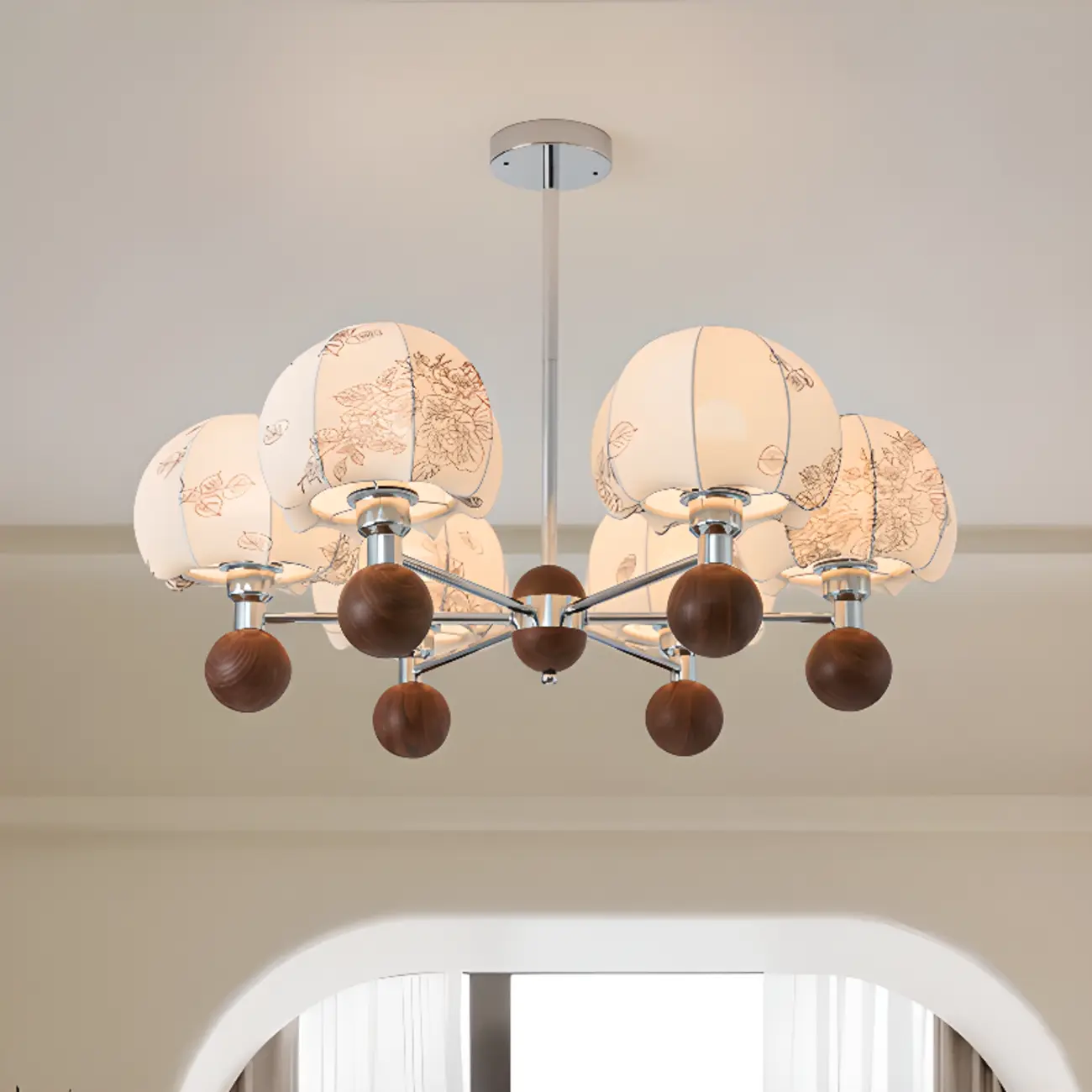 Rustic Beige Flower Fabric Elegant Chandelier