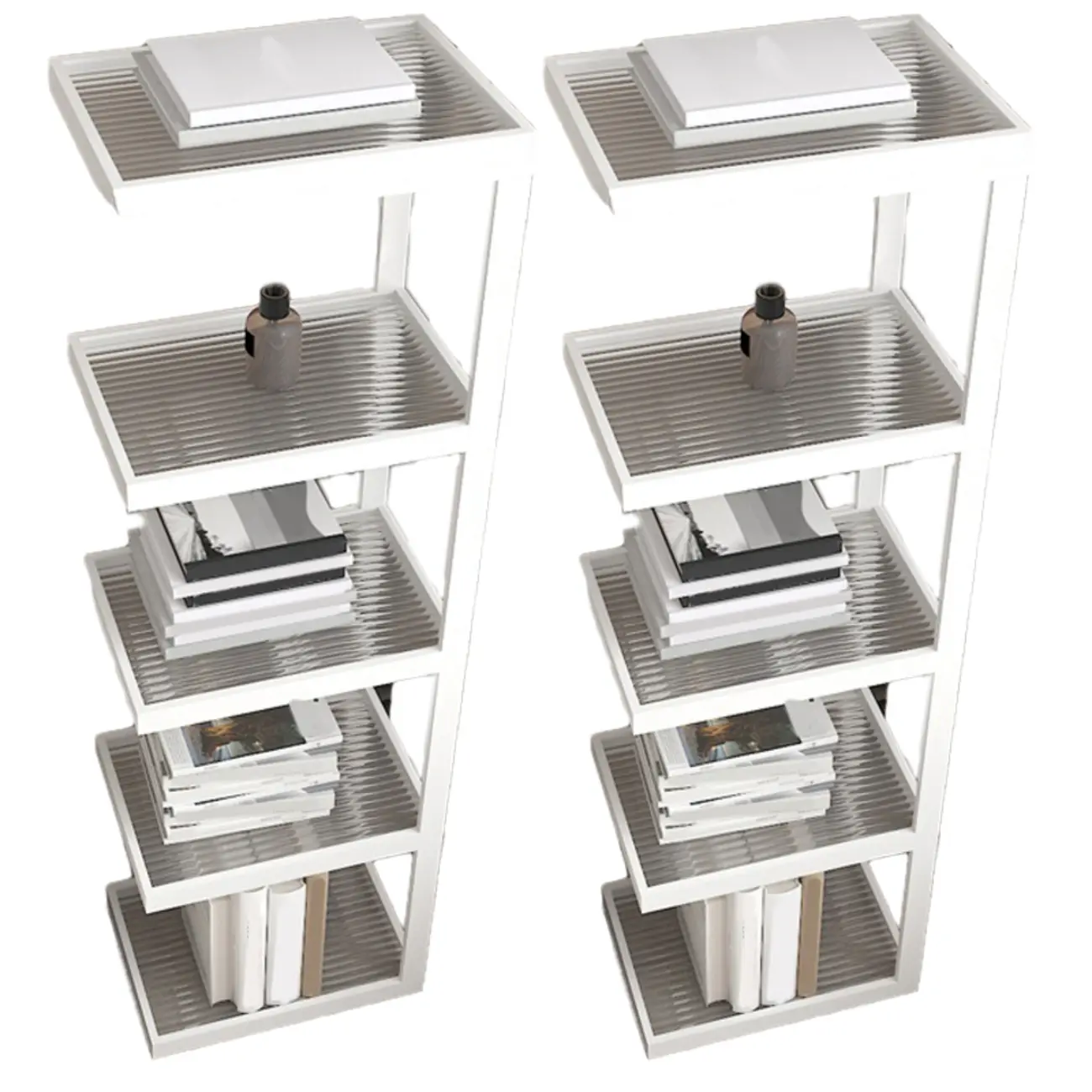 Extra Tall Simple Glass Top and Steel 3 Shelves Nightstand