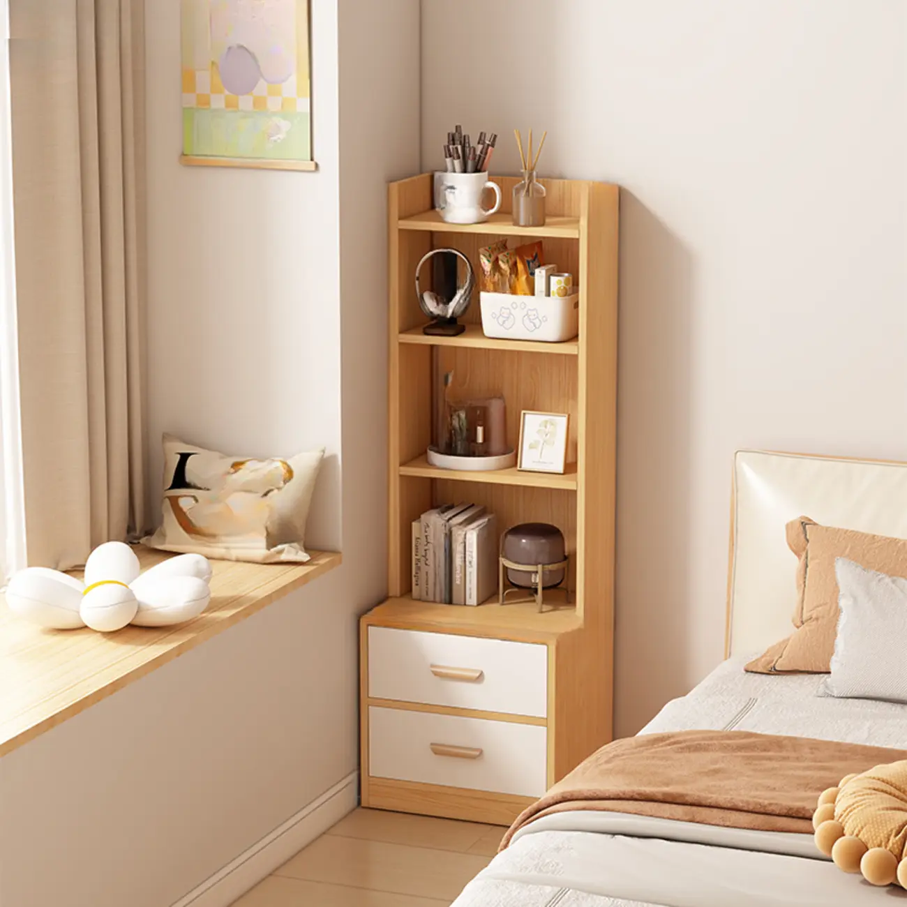 Multi-functional Wooden 5-Shelf Closed Back White Bookcase