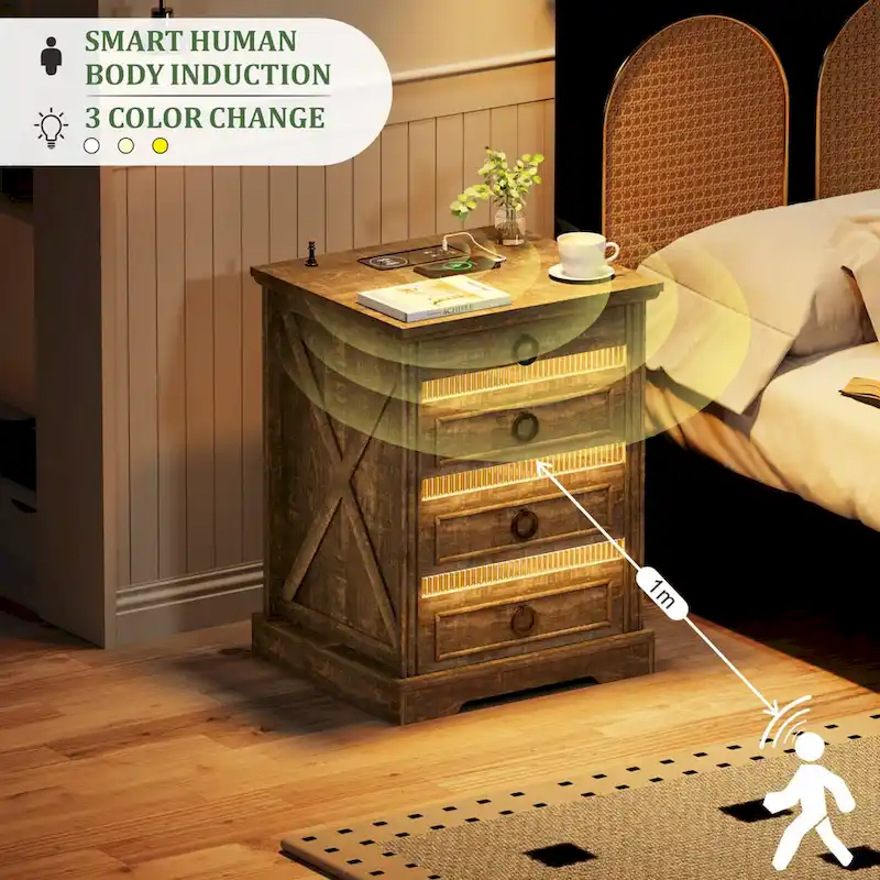 LED 2-Drawer Nightstand With Charging Station and Gun Drawer