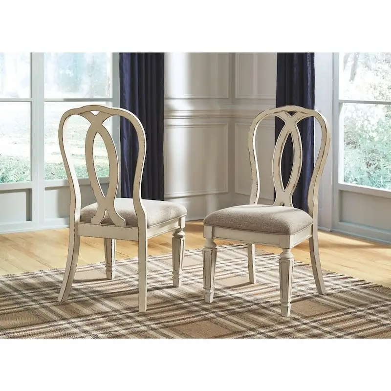 Signature Design By Ashley Realyn Dining Room Chair - Set of 2 - Chipped White - 19.5 W x 24 D x 40.38 H