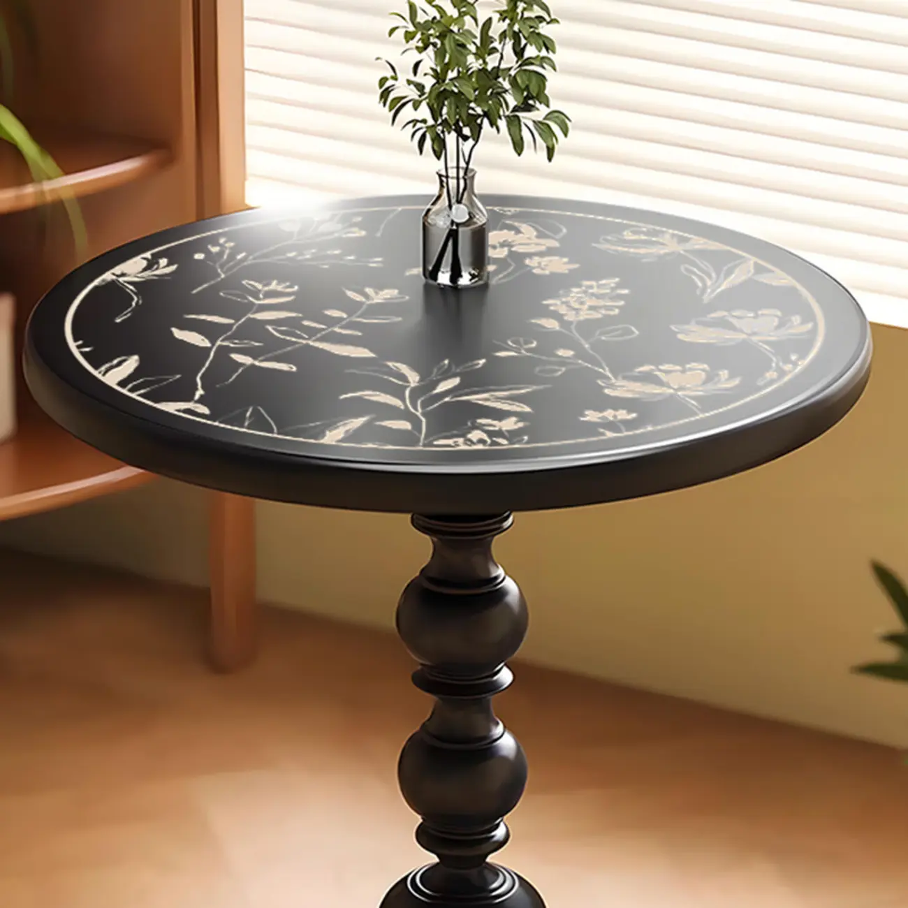 Modern Classic Iron Pedestal End Table Black-White