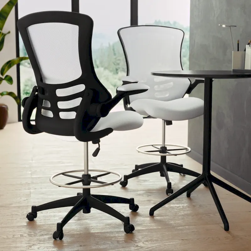 Mid-Back Ergonomic Drafting Chair with Adjustable Foot Ring and Flip-Up Arms