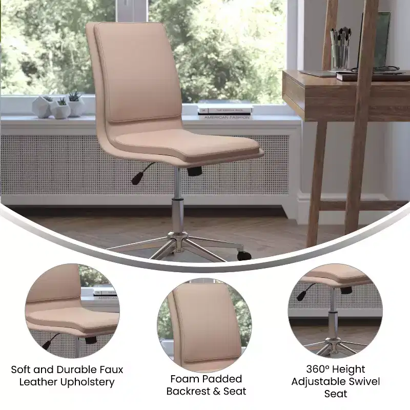 Emma and Oliver Modern Faux Leather Upholstered Mid-Back Home Office Chair with 5 Star Base and Pneumatic Seat Height Adjustment