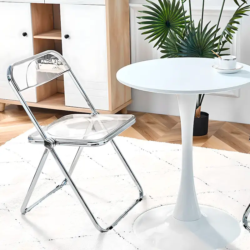 Transparent Acrylic Stackable Folding Dining Chair w/ Metal Frame, Single - 29.1(H) x 18.1(W) x 18.5(D)