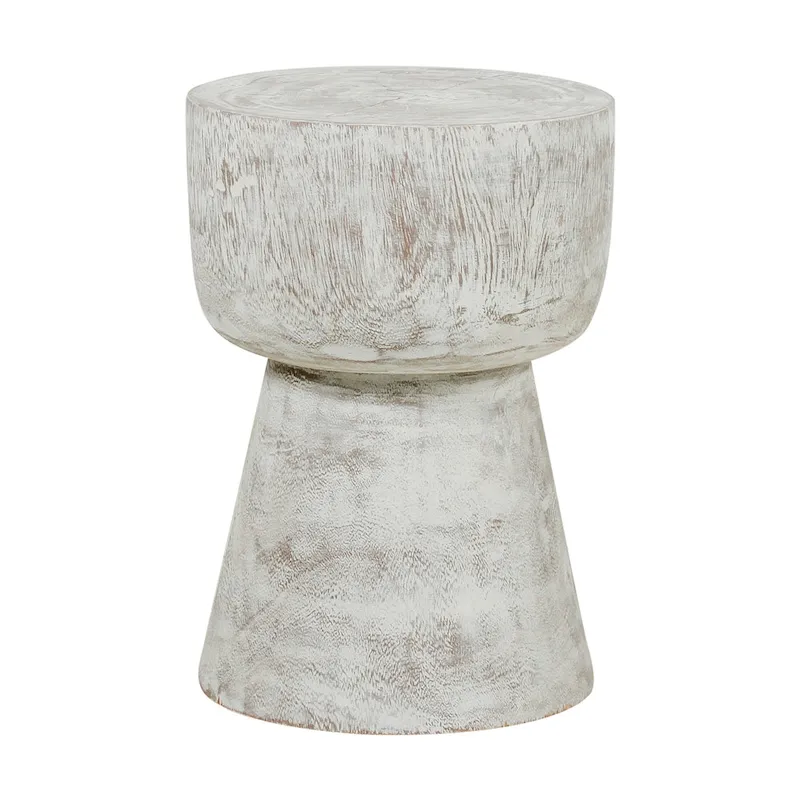 Round Solid Teak Wood Whitewash Pedestal Accent Table by East at Main
