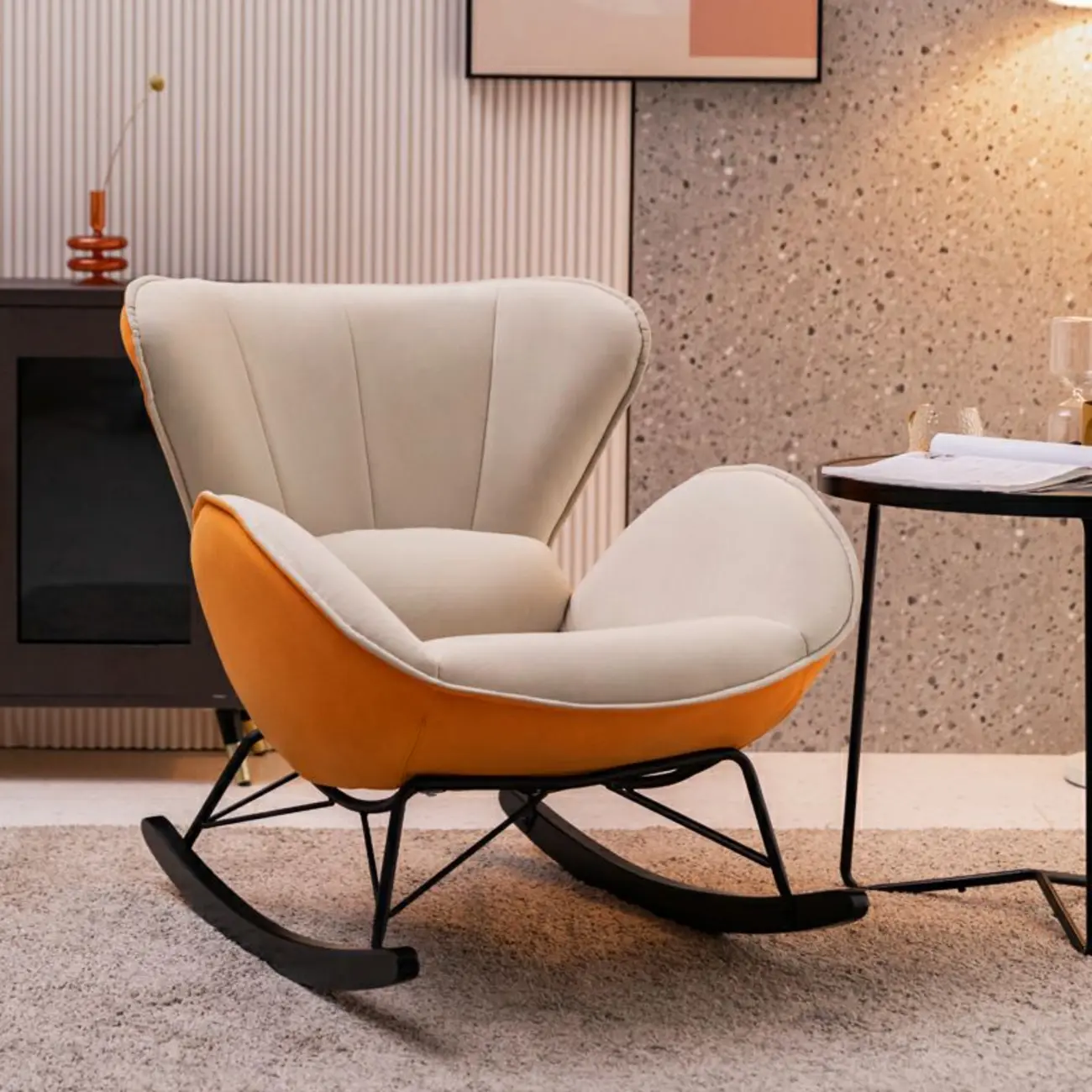 Living Room Upholstered Rocking Chair with Cushion