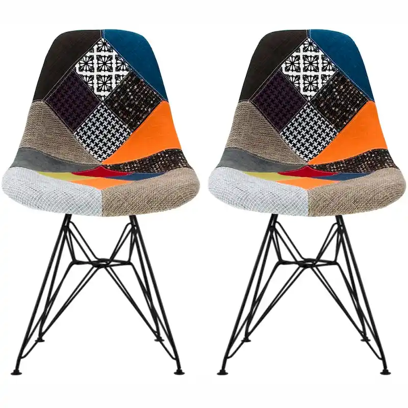 Set of 2 Mid-Century Modern Dining Side Chairs Armless Plastic Shell Seat with Black Metal Wire Eiffel Base, White