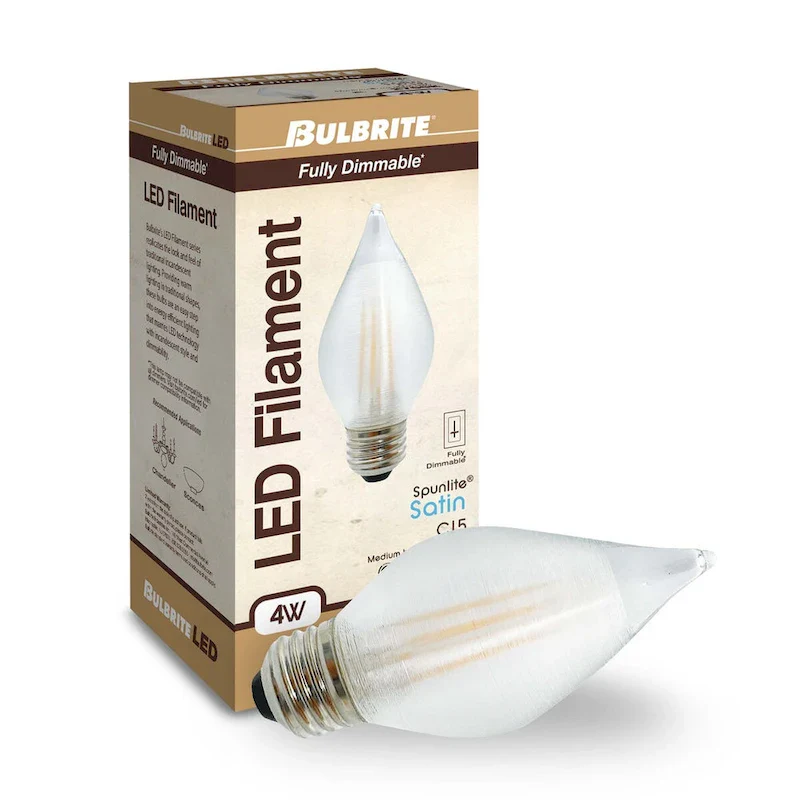 Bulbrite Spunlite Pack of (4) 4 Watt Dimmable C15 LED Filament Light Bulb with Satin Glass Finish and Medium (E26) Base