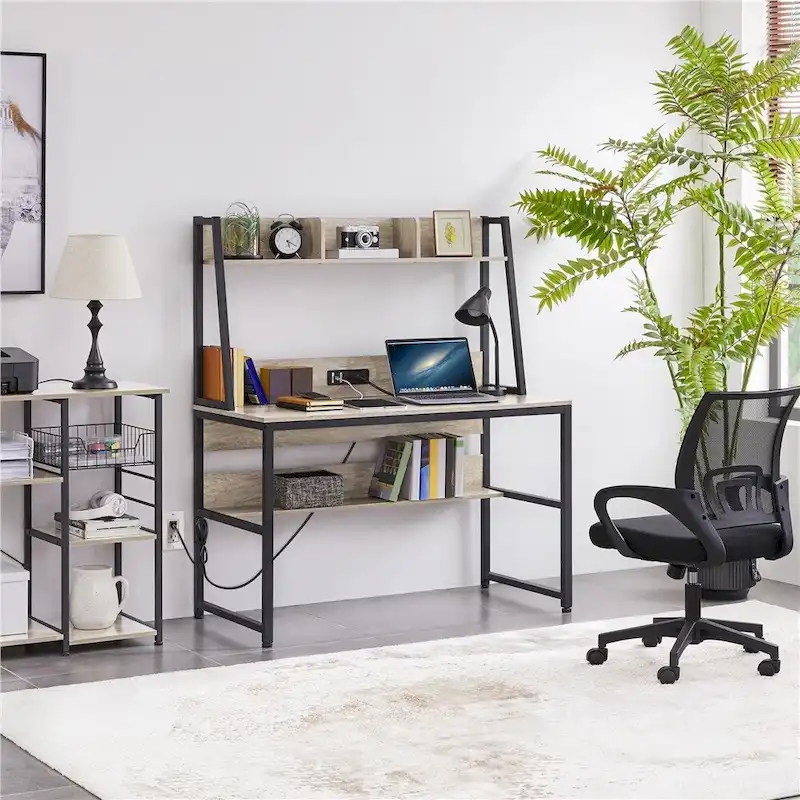 Yaheetech 47.5-inch Home Office Computer Desk with Power Outlet and Elevated Bookshelf