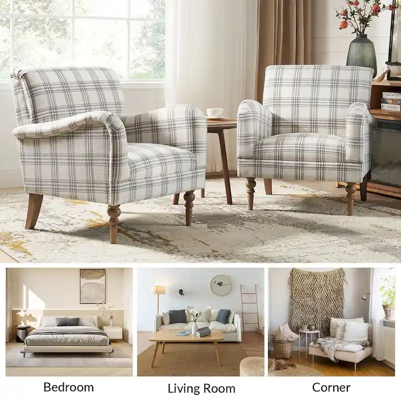 Mandan 29.5 Wide Traditional Accent Armchair with Solid Wood Legs Set of 2 by HULALA HOME