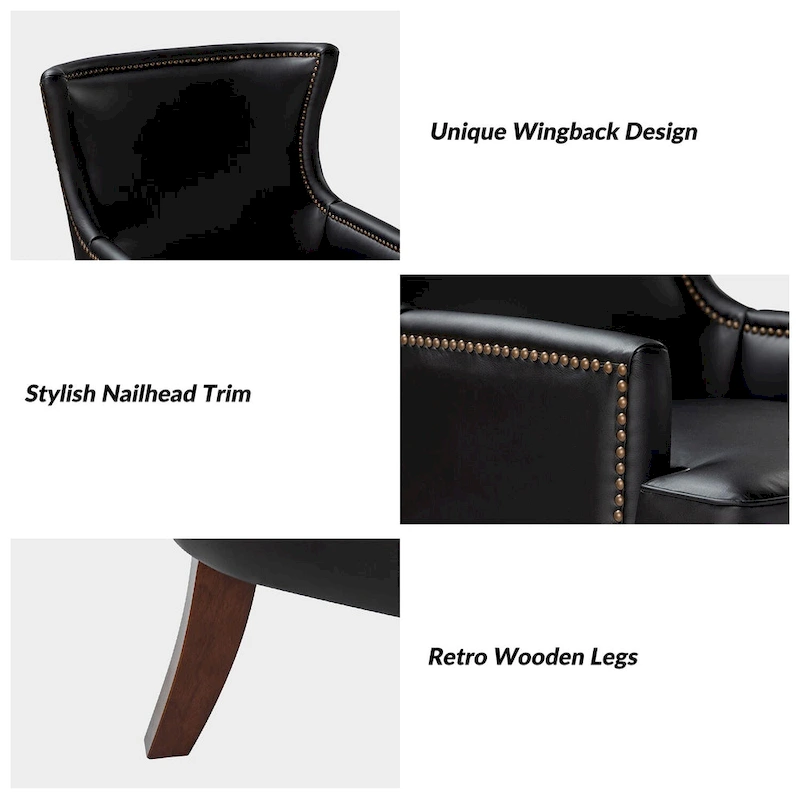 Angeles Mid-century Modern Ergonomic Vegan Leather Armchair with Wingback by HULALA HOME