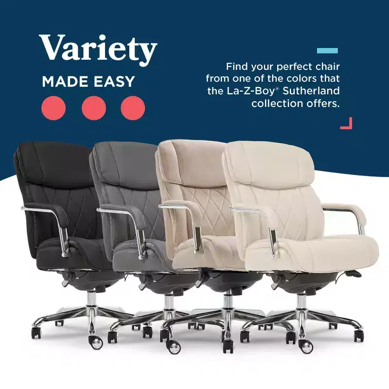 Sutherland Quilted Leather Office Chair with Padded Arms - La-Z-Boy