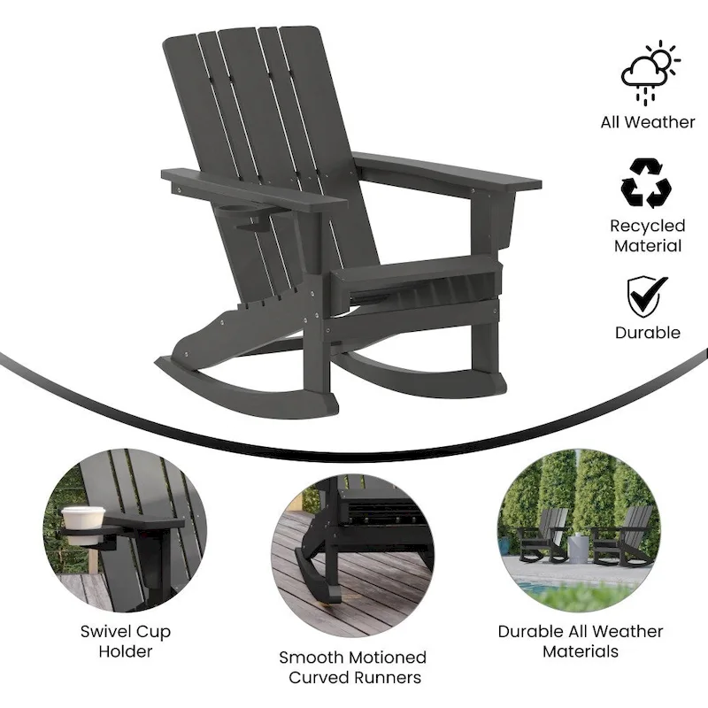 All-Weather Rocking Adirondack Chair with Swiveling Cupholder